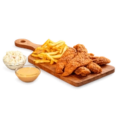 7 Chicken tenders, with crispy French fries, onion rings, or house-made coleslaw. With side sauces!